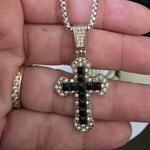 Black Cubic Zirconia Cross Silver Necklace